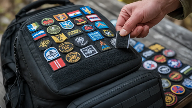 Velcro patches attached to a backpack
