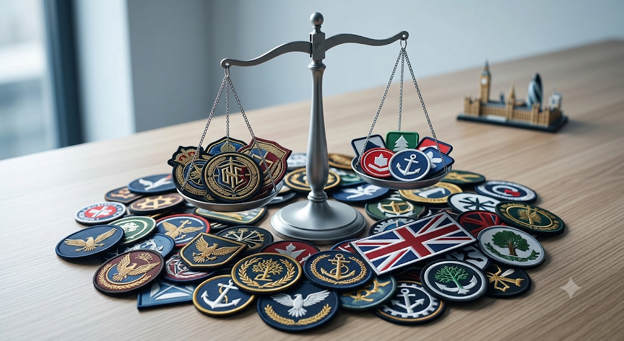custom patches in bulk quantity on a table with weighing scale.