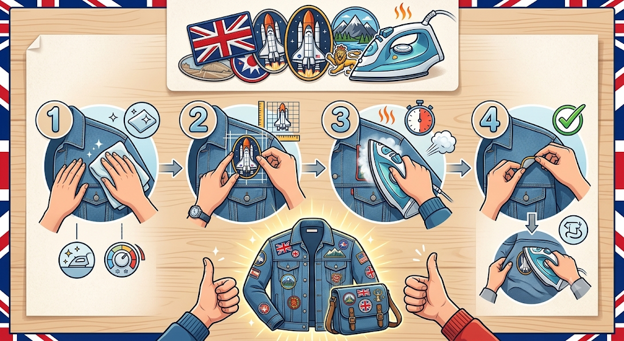 Visual representation of a step-by-step guide on how to use iron on patches.